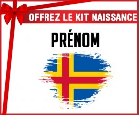 kit naissance bébé personnalisé Drapeau effet pinceau Iles Aland avec prénom
