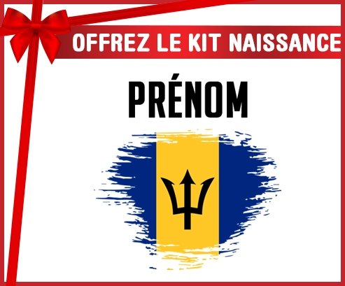 kit naissance bébé personnalisé Drapeau effet pinceau Barbade avec prénom