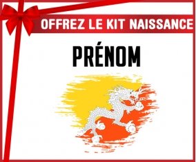 kit naissance bébé personnalisé Drapeau effet pinceau Bhoutan avec prénom