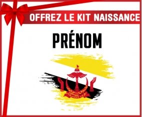 kit naissance bébé personnalisé Drapeau effet pinceau Brunei Darussalam avec prénom