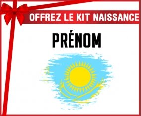 kit naissance bébé personnalisé Drapeau effet pinceau Kazakhstan avec prénom