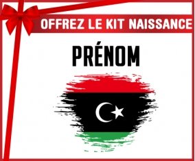 kit naissance bébé personnalisé Drapeau effet pinceau Libye avec prénom