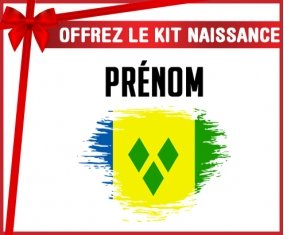 kit naissance bébé personnalisé Drapeau effet pinceau Saint-Vincent-et-les-Grenadines avec prénom