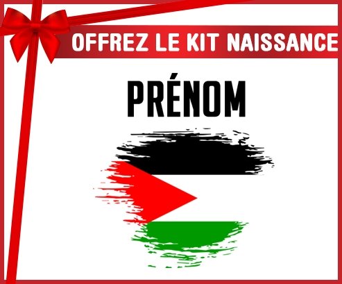 kit naissance bébé personnalisé Drapeau effet pinceau État de Palestine avec prénom