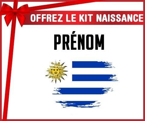 kit naissance bébé personnalisé Drapeau effet pinceau Uruguay avec prénom