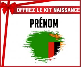 kit naissance bébé personnalisé Drapeau effet pinceau Zambie avec prénom
