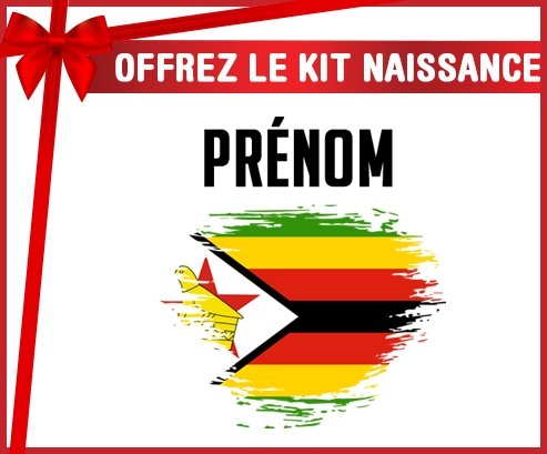 kit naissance bébé personnalisé Drapeau effet pinceau Zimbabwe avec prénom