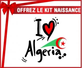 kit naissance bébé personnalisé I love Algeria + drapeau