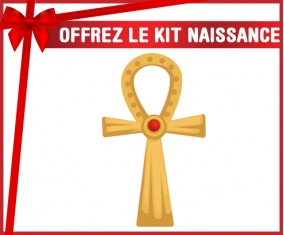 kit naissance bébé personnalisé Croix copte égyptienne en or ou ankh avec rustone ( Croix de la vie )