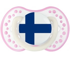 Drapeau Finlande Sucette LOVI Dynamic Blanc-rose phosphorescente
