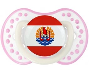 Drapeau Polynésie française Sucette LOVI Dynamic Blanc-rose phosphorescente