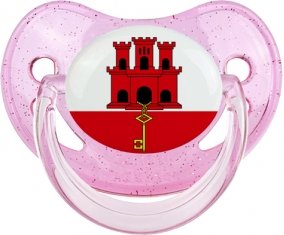 Drapeau Gibraltar Sucette Physiologique Rose à paillette