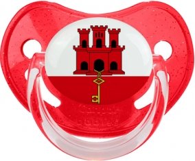 Drapeau Gibraltar Sucette Physiologique Rouge à paillette