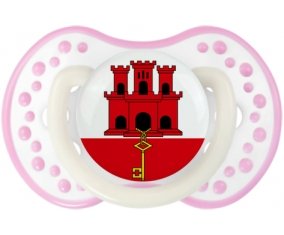 Drapeau Gibraltar Sucette LOVI Dynamic Blanc-rose phosphorescente