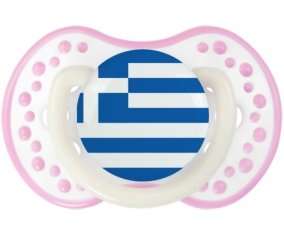 Drapeau Grèce Sucette LOVI Dynamic Blanc-rose phosphorescente