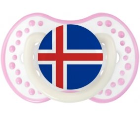 Drapeau Islande Sucette LOVI Dynamic Blanc-rose phosphorescente