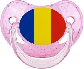 Drapeau Roumanie Sucette Physiologique Rose à paillette