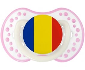 Drapeau Roumanie Sucette LOVI Dynamic Blanc-rose phosphorescente