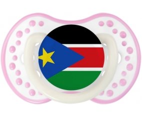 Drapeau Soudan du sud Sucette LOVI Dynamic Blanc-rose phosphorescente
