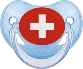 Drapeau Suisse Tétine Physiologique Bleue à paillette