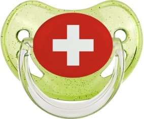Drapeau Suisse Tétine Physiologique Vert à paillette