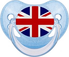 Drapeau Royaume-Uni Sucette Physiologique Bleue à paillette