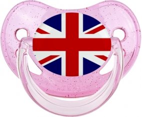 Drapeau Royaume-Uni Sucette Physiologique Rose à paillette
