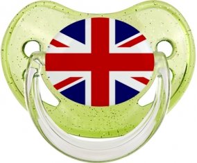 Drapeau Royaume-Uni Sucette Physiologique Vert à paillette