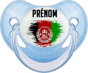 Drapeau effet pinceau Afghanistan avec prénom Sucette Physiologique Bleue à paillette