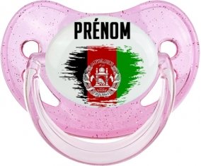 Drapeau effet pinceau Afghanistan avec prénom Sucette Physiologique Rose à paillette