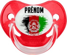 Drapeau effet pinceau Afghanistan avec prénom Sucette Physiologique Rouge à paillette