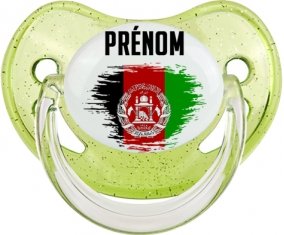 Drapeau effet pinceau Afghanistan avec prénom Sucette Physiologique Vert à paillette