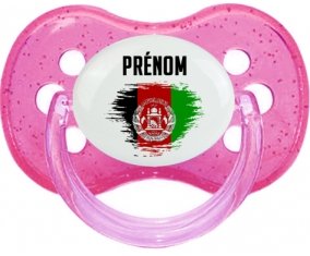 Drapeau effet pinceau Afghanistan avec prénom Sucette Cerise Rose à paillette