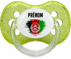 Drapeau effet pinceau Afghanistan avec prénom Sucette Cerise Vert à paillette