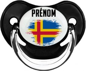 Drapeau effet pinceau Iles Aland avec prénom Sucette Physiologique Noir classique