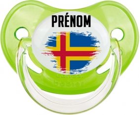 Drapeau effet pinceau Iles Aland avec prénom Sucette Physiologique Vert classique
