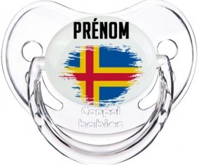 Drapeau effet pinceau Iles Aland avec prénom Sucette Physiologique Transparent classique
