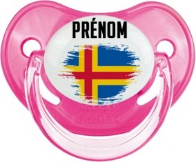 Drapeau effet pinceau Iles Aland avec prénom Sucette Physiologique Rose classique