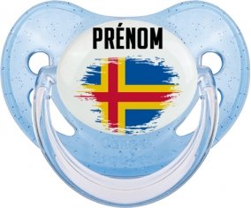 Drapeau effet pinceau Iles Aland avec prénom Sucette Physiologique Bleue à paillette