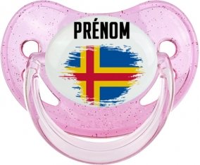 Drapeau effet pinceau Iles Aland avec prénom Sucette Physiologique Rose à paillette