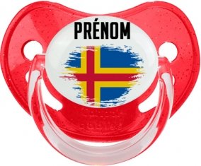 Drapeau effet pinceau Iles Aland avec prénom Sucette Physiologique Rouge à paillette