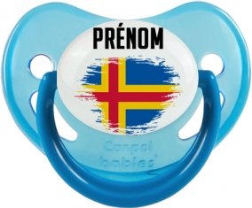 Drapeau effet pinceau Iles Aland avec prénom Sucette Physiologique Bleue phosphorescente