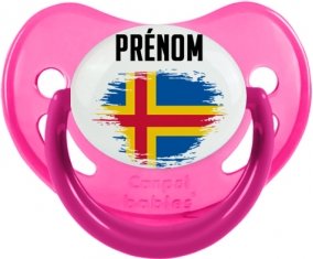 Drapeau effet pinceau Iles Aland avec prénom Sucette Physiologique Rose phosphorescente