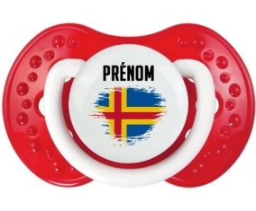 Drapeau effet pinceau Iles Aland avec prénom Sucette LOVI Dynamic Blanc-rouge classique
