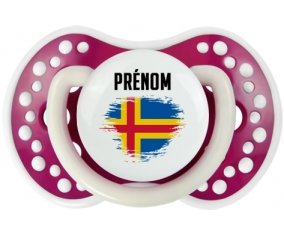 Drapeau effet pinceau Iles Aland avec prénom Sucette LOVI Dynamic Fuchsia phosphorescente