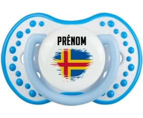 Drapeau effet pinceau Iles Aland avec prénom Sucette LOVI Dynamic Blanc-bleu phosphorescente