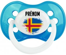 Drapeau effet pinceau Iles Aland avec prénom Sucette Anatomique Cyan classique