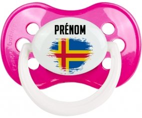 Drapeau effet pinceau Iles Aland avec prénom Sucette Anatomique Rose foncé classique