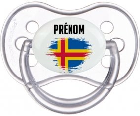 Drapeau effet pinceau Iles Aland avec prénom Sucette Anatomique Transparente classique