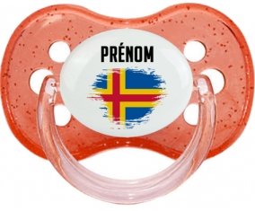 Drapeau effet pinceau Iles Aland avec prénom Tétine Cerise Rouge à paillette